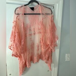 Peach / Pink lace cardigan or cover up. Wide sleeves, elegant size M